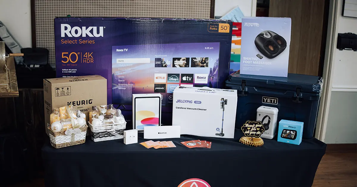 Prize table for snf employees at Silver Creek Texas